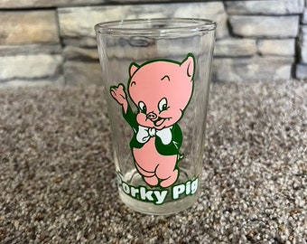 Vtg 1976 Porky Pig 7 oz Juice Glass Jelly Jar Sylvester on bottom Warner Bros