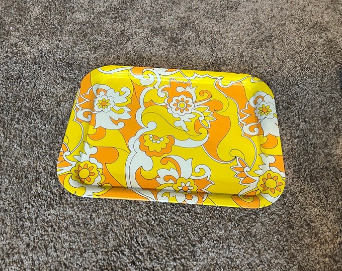 Retro Metal Lap TV Trays Orange, White, and Yellow Floral 10 3/4 X 14 3/4 Etsy