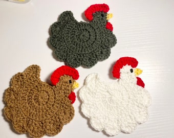 Crochet Chicken Coasters, Set of 3