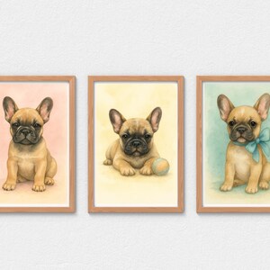 Láminas de bulldog francés para guardería: arte mural de acuarela (PDF imprimible A3, CMYK)