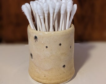 Ceramic Q-tip cotton swab holder, handmade pottery, bathroom container
