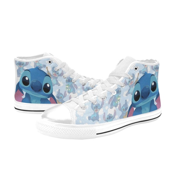 Stitch Inspired High Top Canvas Shoes Custom Both for Men and Women, Idea for Birthday, Wedding, Girlfriend, Boyfriend Gifts