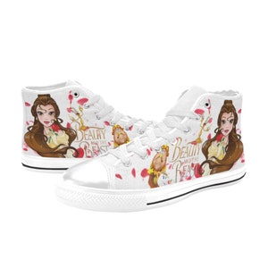 Beauty & The Beast Inspired High Top Canvas Shoes Custom Both for Men and Women, Idea for Birthday, Wedding, Girlfriend, Boyfriend Gifts