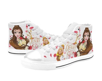 Beauty & The Beast Inspired High Top Canvas Shoes Custom Both for Men and Women, Idea for Birthday, Wedding, Girlfriend, Boyfriend Gifts