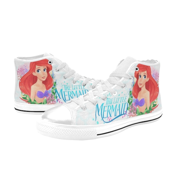 The Little Mermaid Inspired High Top Canvas Shoes Custom Both for Men and Women, Idea for Birthday, Wedding, Girlfriend, Boyfriend Gifts