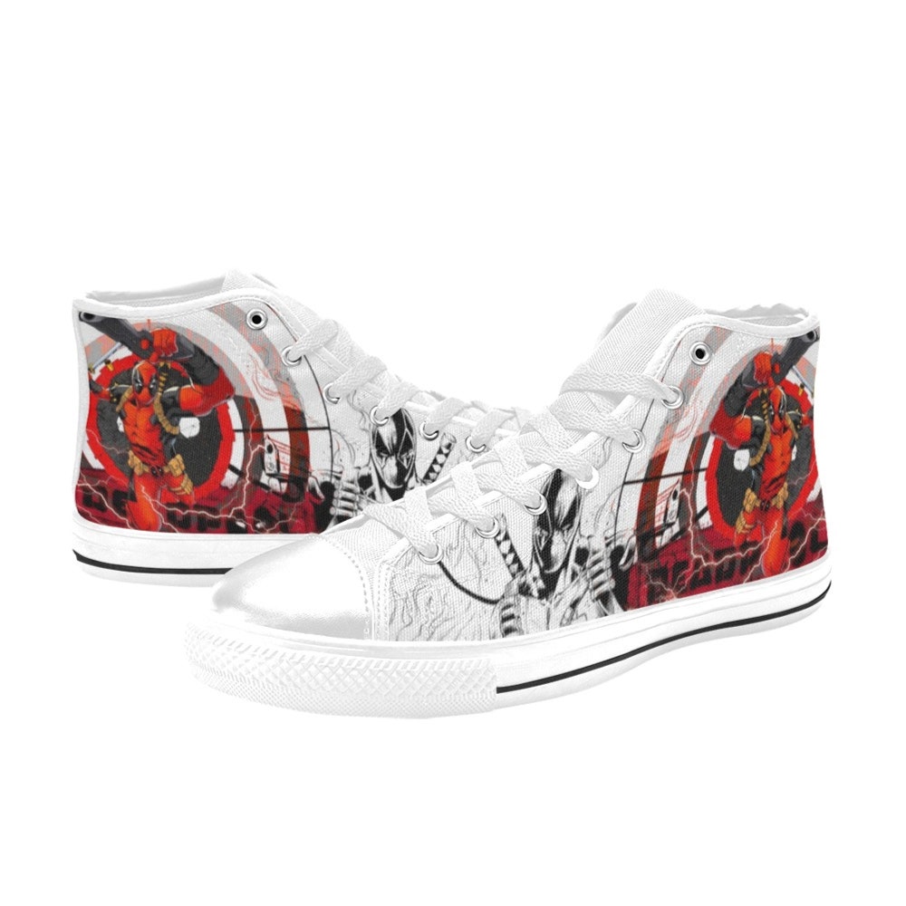 High Top Canvas Shoes Deadpool Inspired Custom Both For Men And Women, Idea For Birthday, Wedding, Girlfriend, Boyfriend Gifts Shop24Hs Vibe