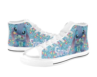 Stitch Inspired High Top Canvas Shoes Custom Both for Men and Women, Idea for Birthday, Wedding, Girlfriend, Boyfriend Gifts