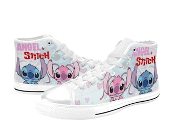 Stitch & Angel High Top Canvas Shoes Custom Sneakers