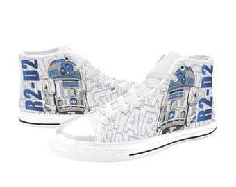 Star Wars R2D2 Inspired High Top Canvas Shoes Custom Both for Men and Women, Idea for Birthday, Wedding, Girlfriend, Boyfriend Gifts