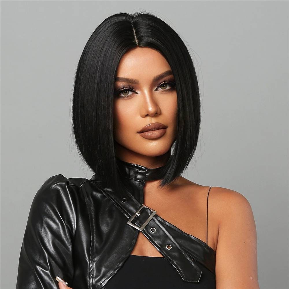 bob wig with middle part