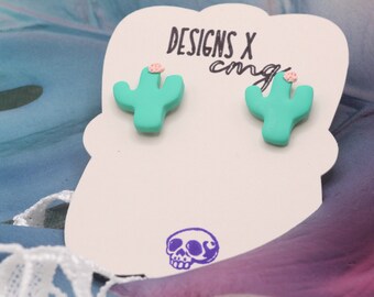 Pendientes de cactus de arcilla polimérica, lindos pendientes suculentos, lindo regalo para el amante suculento, cactus verde con pendientes de arcilla de fruta rosa