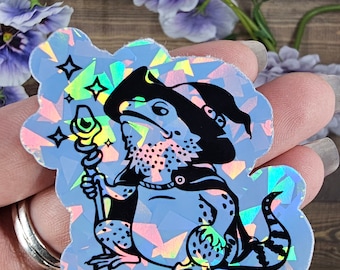 Bearded Dragon Wizard Holographic Sticker, cute reptile sticker, waterproof decal great for tumblers and bumpers