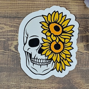 Skull With Sunflowers Sticker