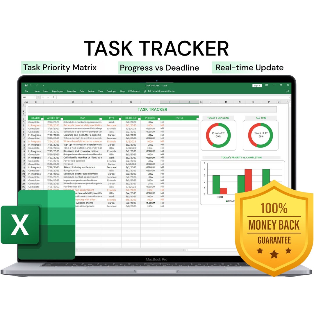 Task Tracker Excel Template - Etsy
