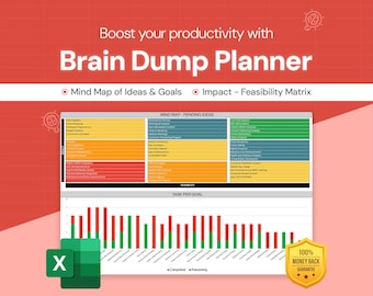 Brain Dump Planner Excel: taakprioriteit | Impact | Haalbaarheidsmatrix | ADHD-hulpmiddel