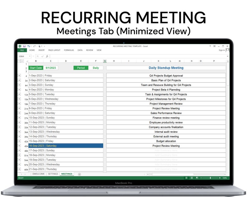Recurring Meeting Template | Agenda | Minutes | Action List | Excel ...