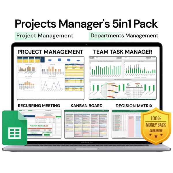 Projects Manager's Toolkit 5in1 Pack | Google Sheet Template