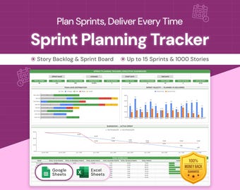 Sprint Planning Tracker: Scrum Board Template, Backlog & Burndown Chart | Google Sheets Template