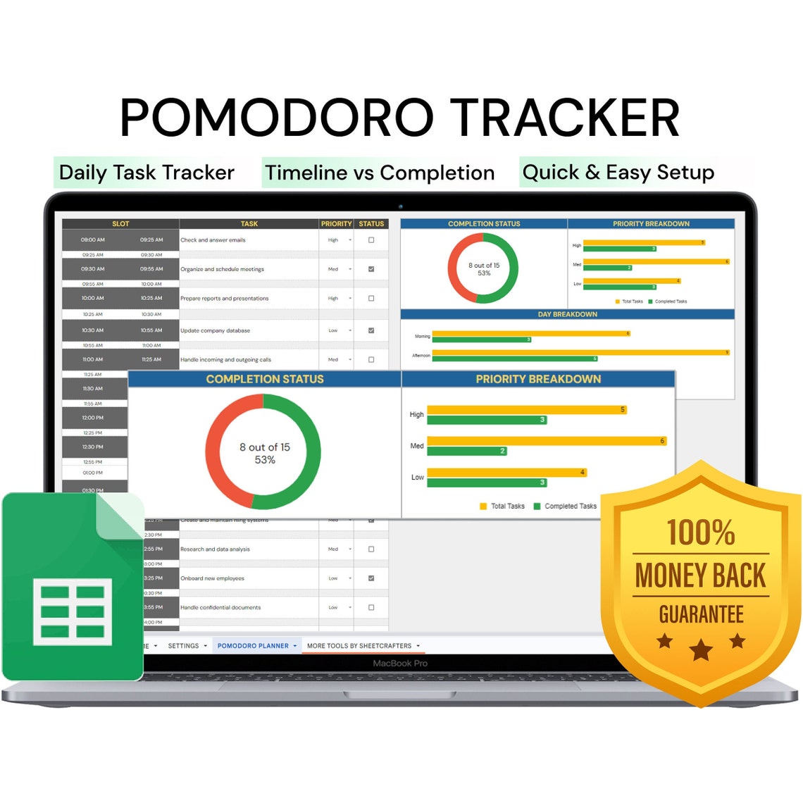 Pomodoro Tracker Daily Task Checklist Google Sheets - Etsy
