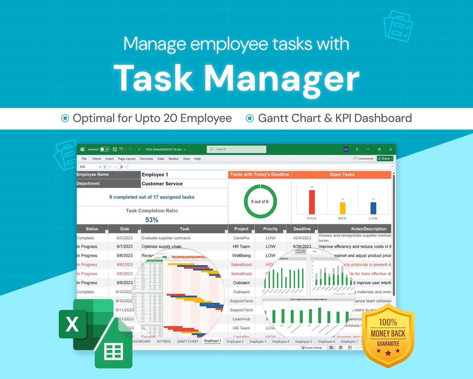 Task Manager: Employee To-do Tracking | Excel Template - Etsy