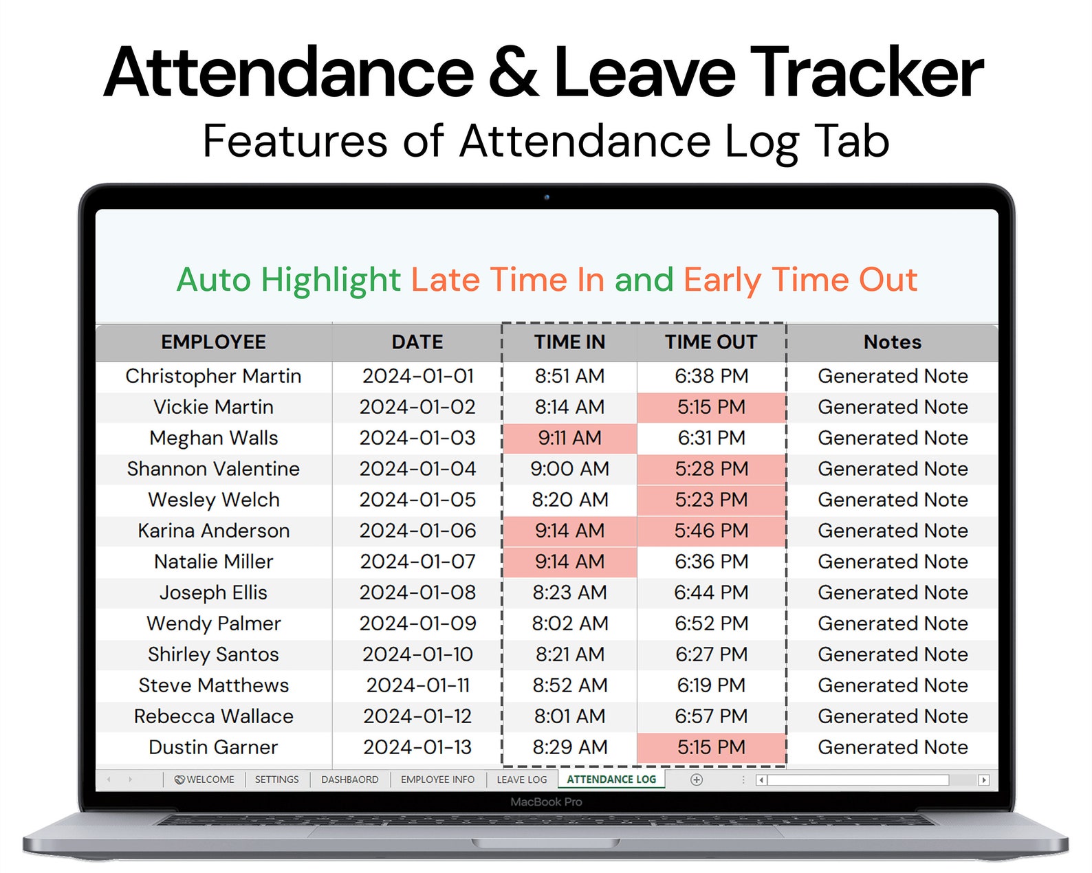 Employee Leave and Attendance Tracker 2025 2026 HR Dashboard Excel