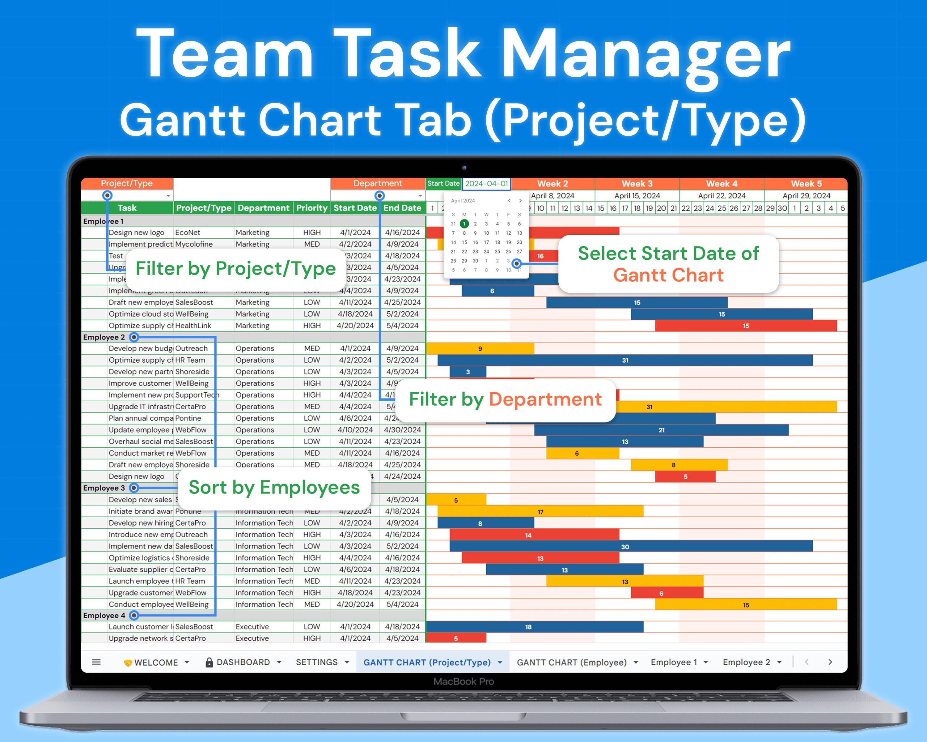Team Task Manager: Muti Teams Task Management | Google Sheets Template ...
