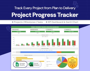 Project Progress Tracker | Milestones, Tasks & Gantt Chart | Google Sheets Template