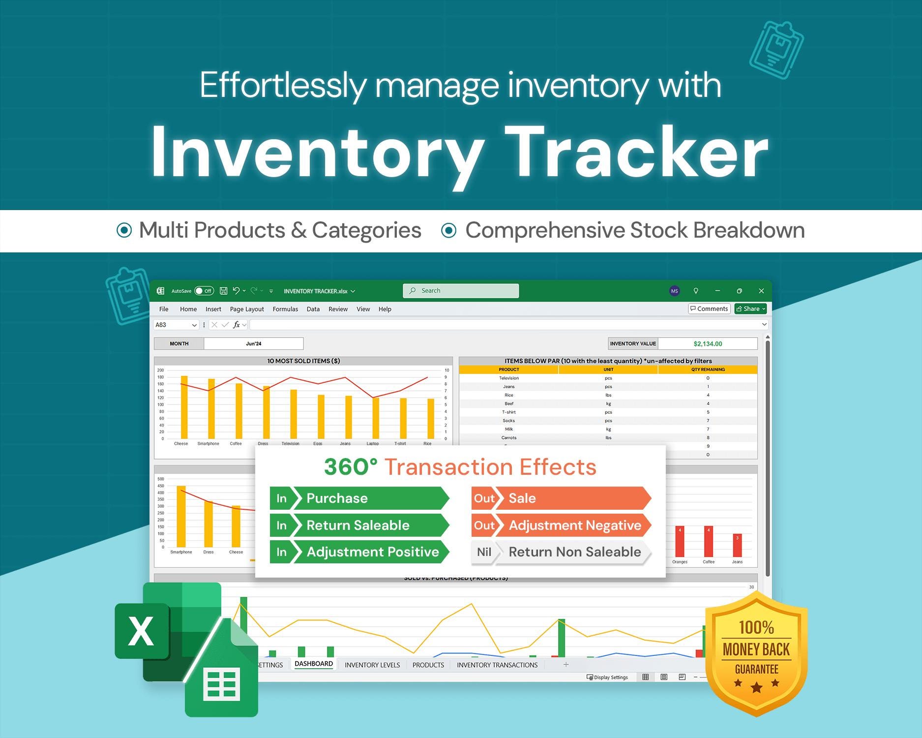 Inventory Tracker Excel | Stock Management Template - Etsy