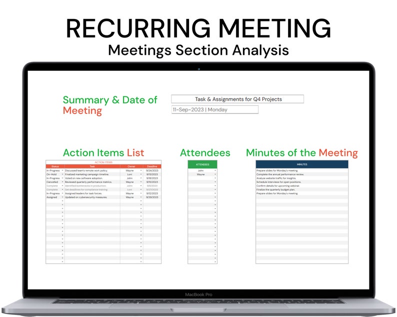 Recurring Meeting Template Agenda Minutes Action List Google Sheet 