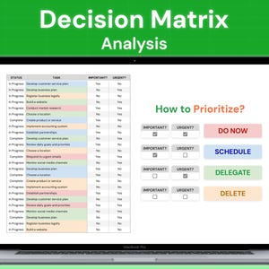 Decision Matrix Excel Template: Task Priority Tracker Etsy