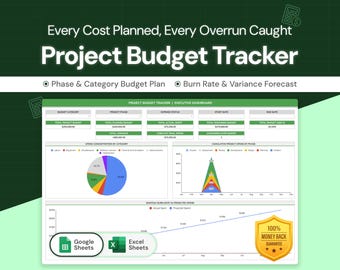 Project Budget Tracker | Expense Log, Forecast & Variance Report | Google Sheets Template