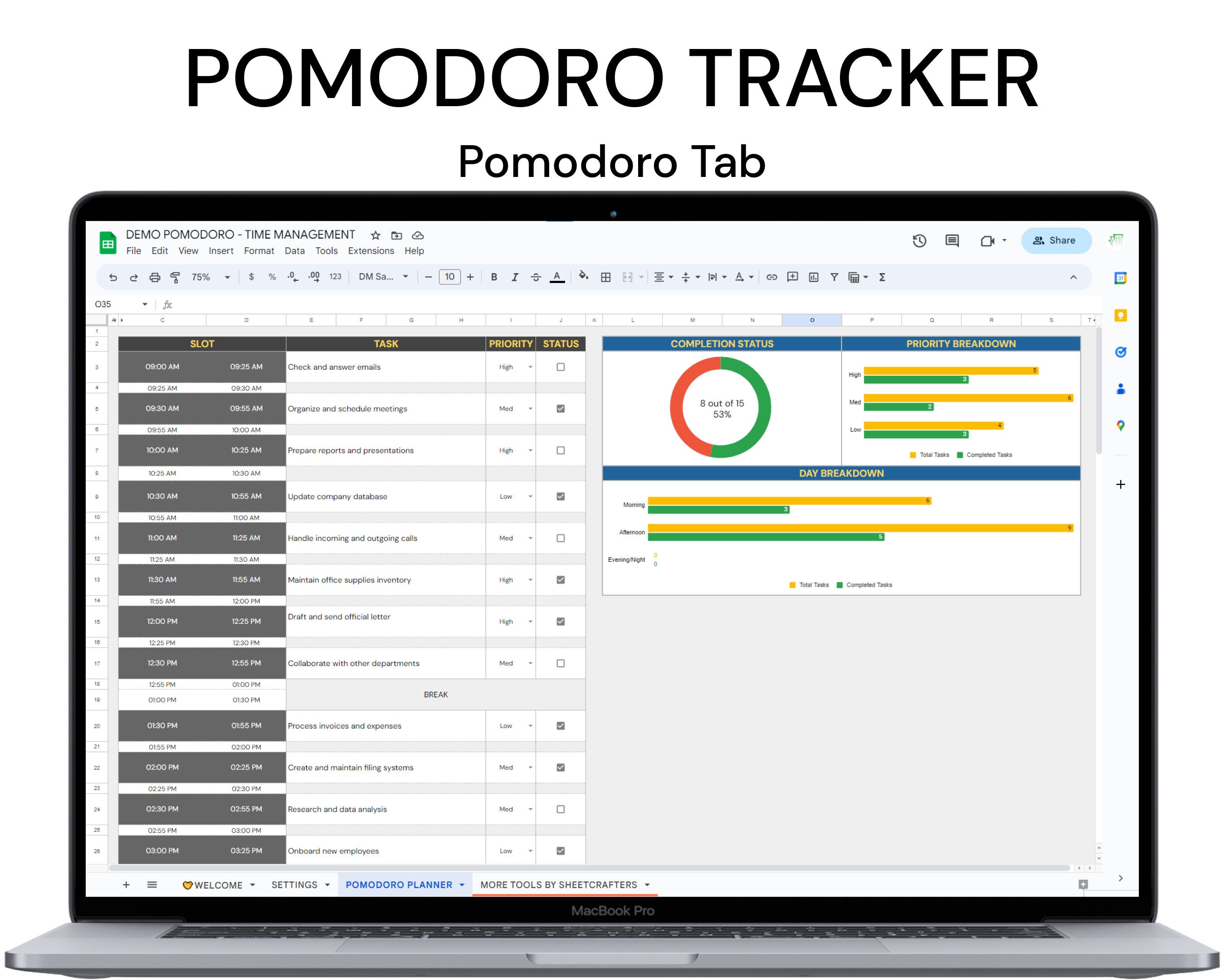 Pomodoro Tracker Daily Task Checklist Google Sheets - Etsy