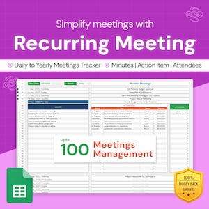 Recurring Meeting Template | Agenda | Minutes | Action List | Google Sheet Template
