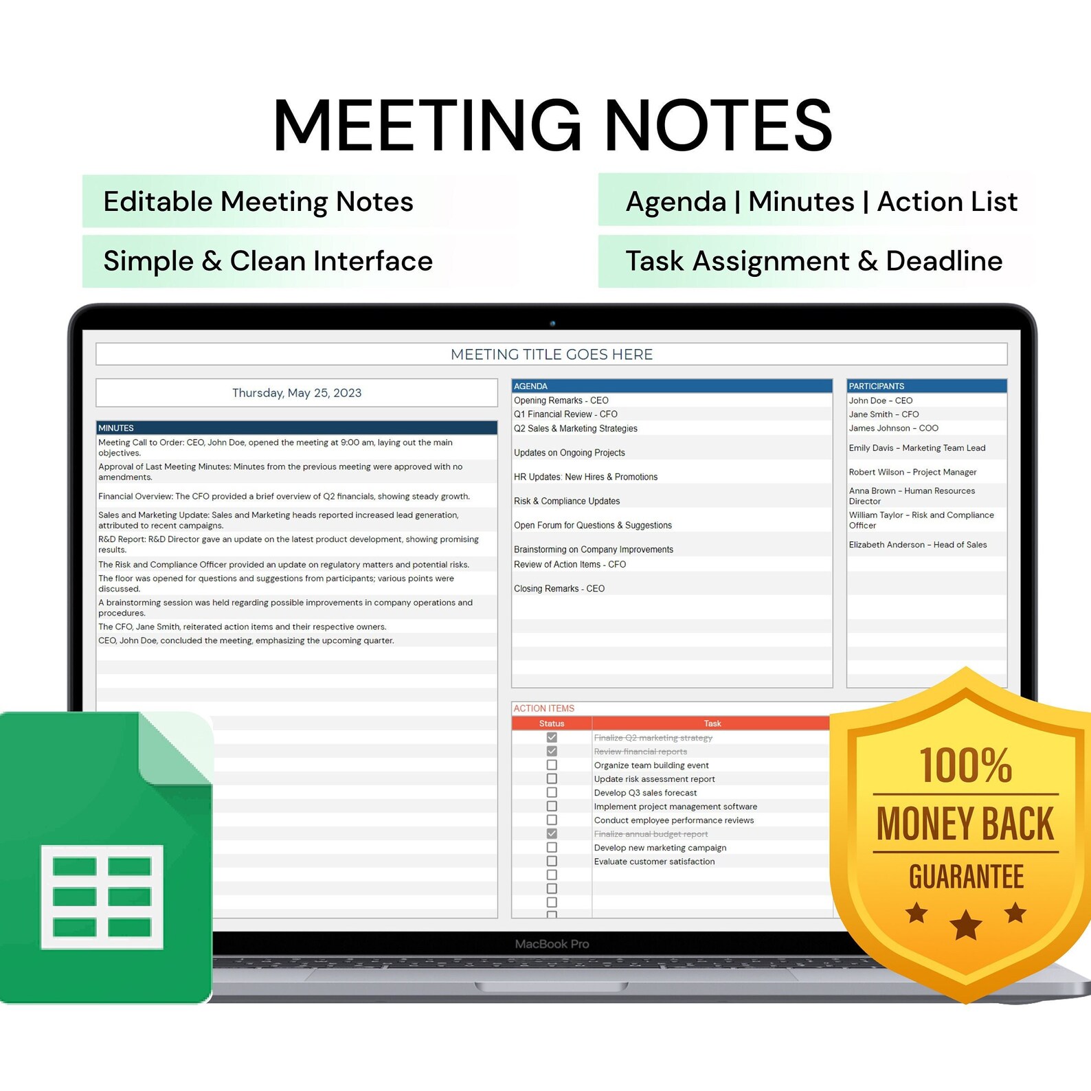 Meeting Notes Template Agenda Minutes Action List - Etsy Canada