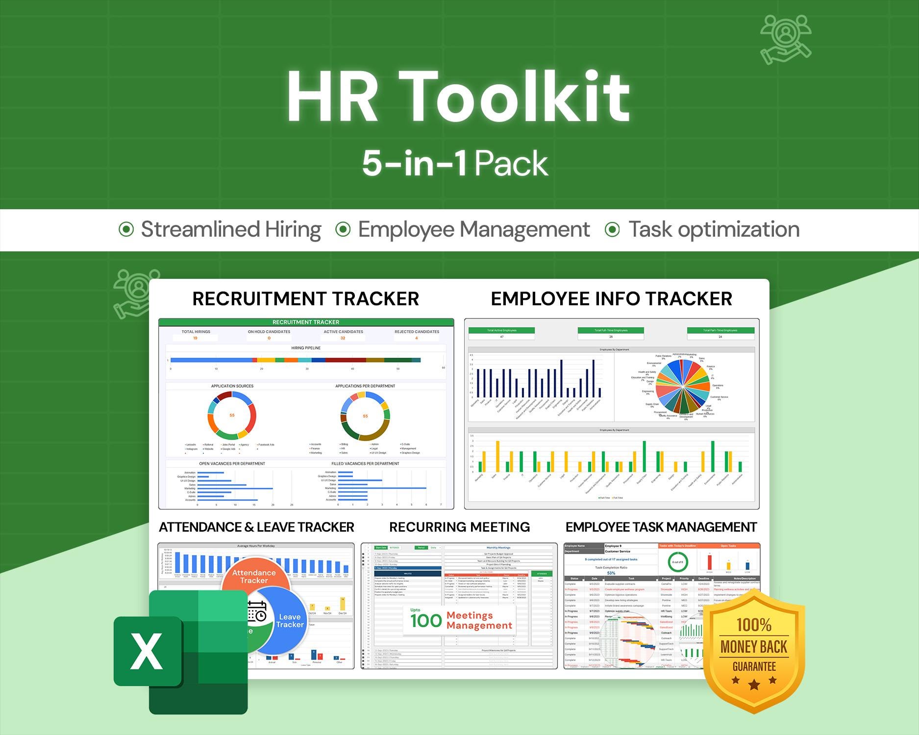 HR Toolkit 5in1 Excel Pack Streamline HR Processes from Recruitment to Retention