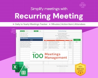 Recurring Meeting Template | Task Accountibility Tracker | Excel Template