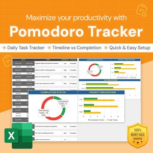 Pomodoro Tracker | Daily Task Checklist | Excel Template