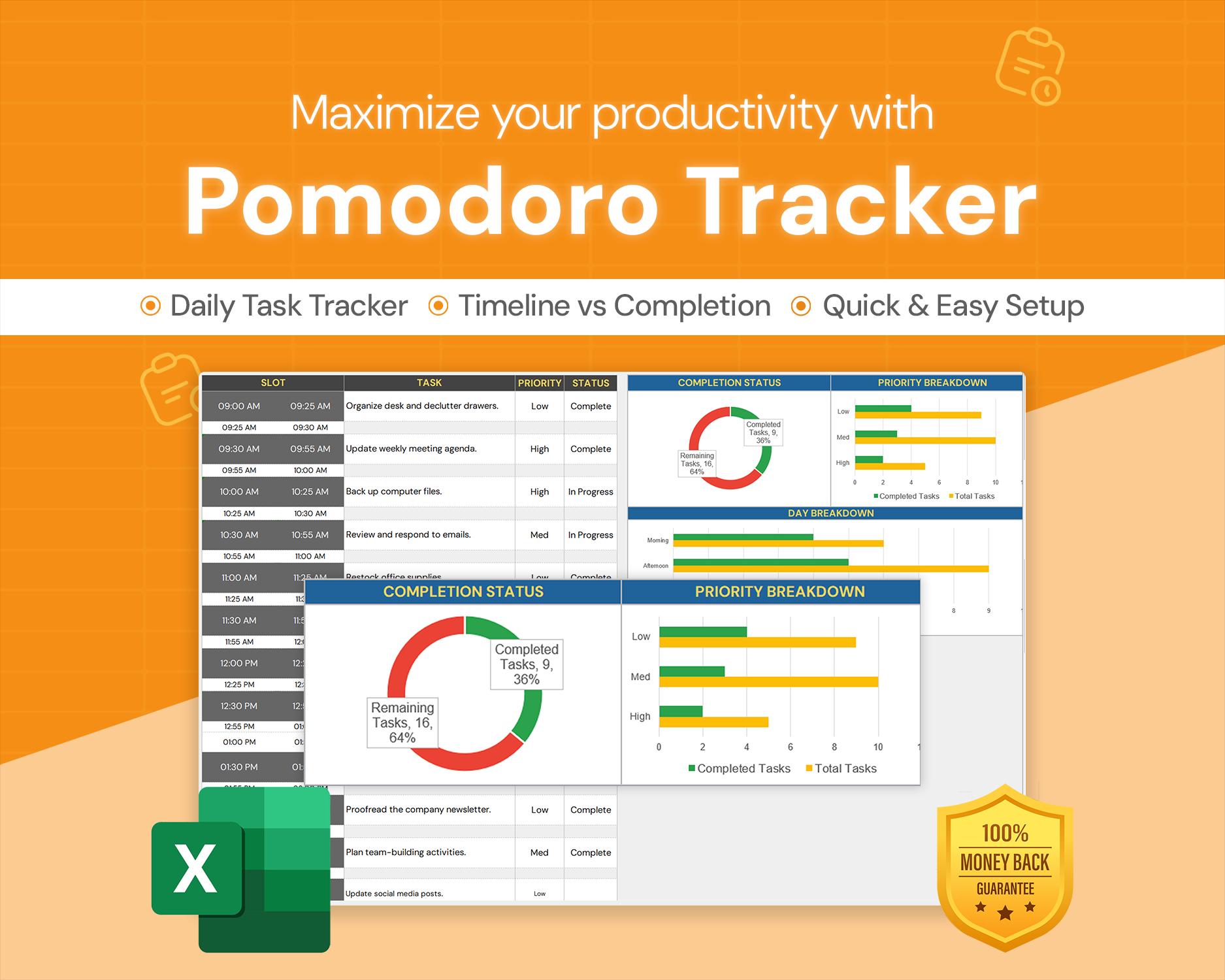 Pomodoro Tracker Daily Task Checklist Excel Template - Etsy