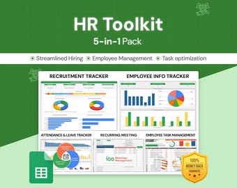 HR Toolkit 5in1 Pack: Recruitment, Attendance, Task & Meeting Management (Google Sheets Templates)