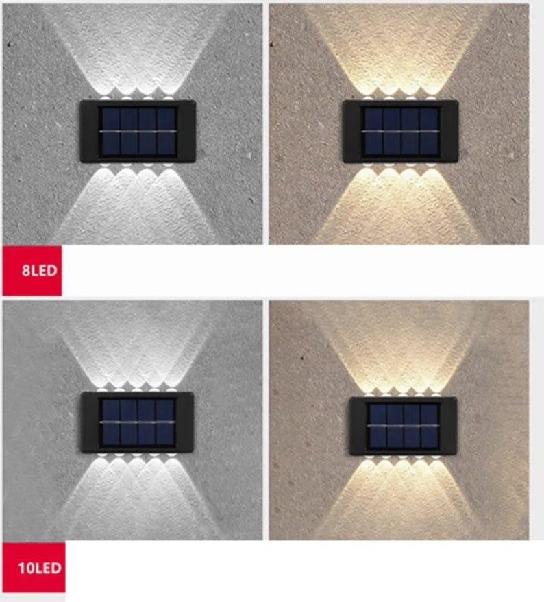 2 Stuck 8&10 Solar Warmweiß Kaltweiß LEDs für den Außenbereich, Wandleuchten, Gartenwandlampe, Solarlichtlampe, Solarladung,Solarleuchten Bild 7