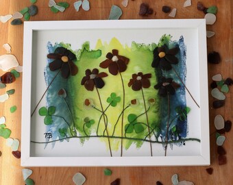 Handmade Sea Glass Painting - Green Thumb