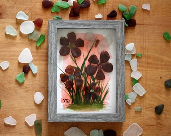 Handmade Sea Glass Painting - Spring Blossoms