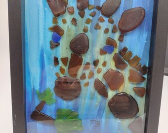 Handmade Sea Glass Painting - Giraffe Mosaic