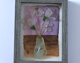 Handmade Sea Glass Painting - Lavender
