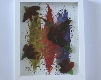Handmade Sea Glass Art - Flight of the Hummingbird