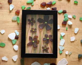Handmade Sea Glass Painting - Six Flowers