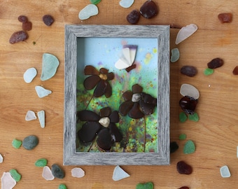 Handmade Sea Glass Painting - Spring Blooms