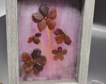 Handmade Sea Glass Painting - Spring Flowers