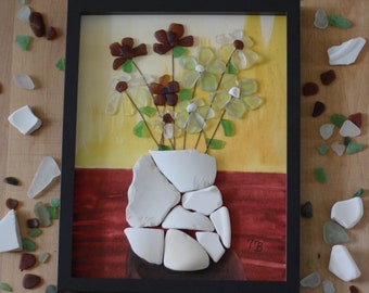 Handmade Sea Glass Painting - Scarlet Vase