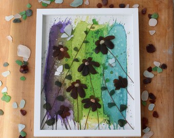 Handmade Sea Glass Painting - Meadow Rain